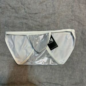 N2N Bodywear Silver Metallic Shiny High Cut Pouch Briefs Large NWT Flashy
